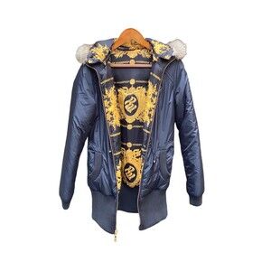 Vtg Rocawear Reversible Hooded Puffer Jacket Coat Black Red Sz M Broken Zip